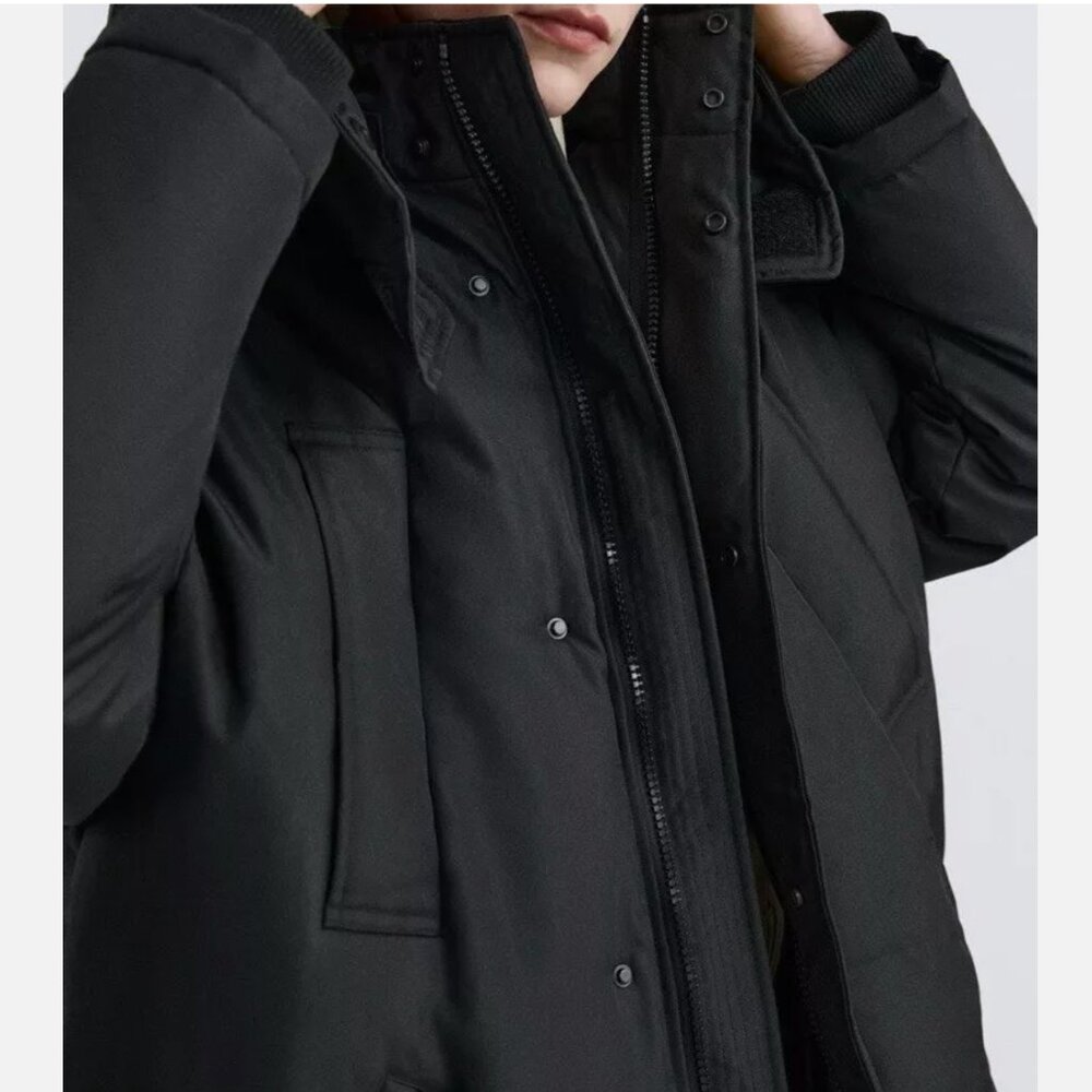 MEN Zara Charcoal Grey Black Quilted Parka With Detachable Hood Coat Size L NWT - Picture 6 of 13